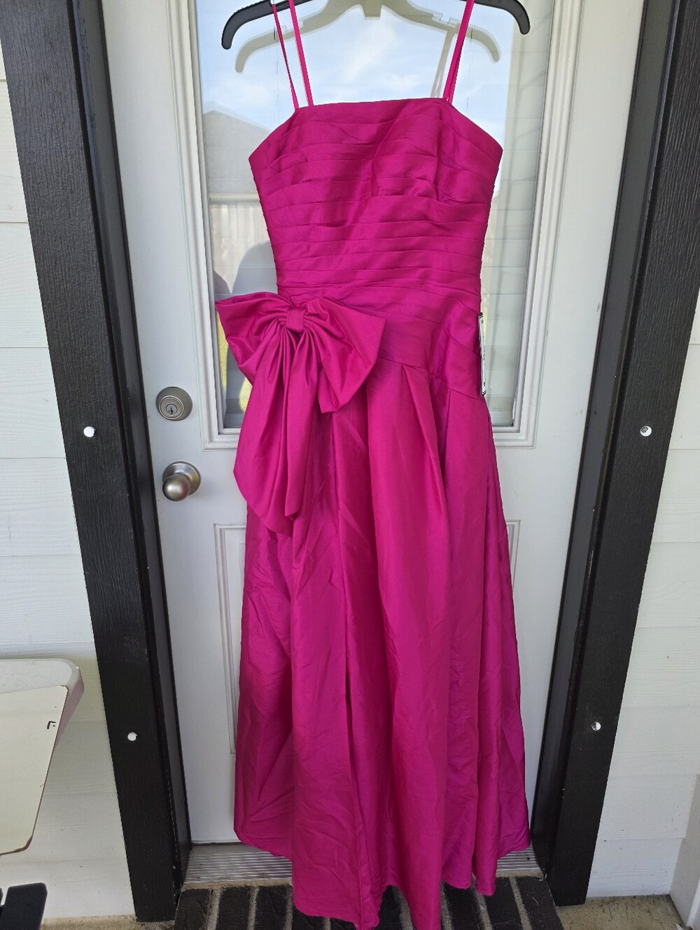 XSCAPE Fuchsia Satin Bow Gown Formal Evening Dress Sz 10 $319 Wedding Luxury - Picture 5 of 14